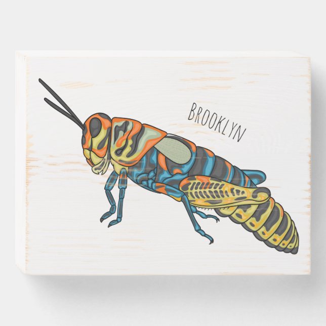 Barber pole grasshopper cartoon illustration  wooden box sign (Front Horizontal)