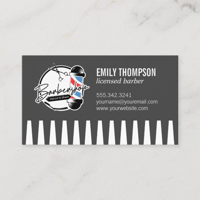 Barber Pole | Hair Cutting Tools Business Card (Front)