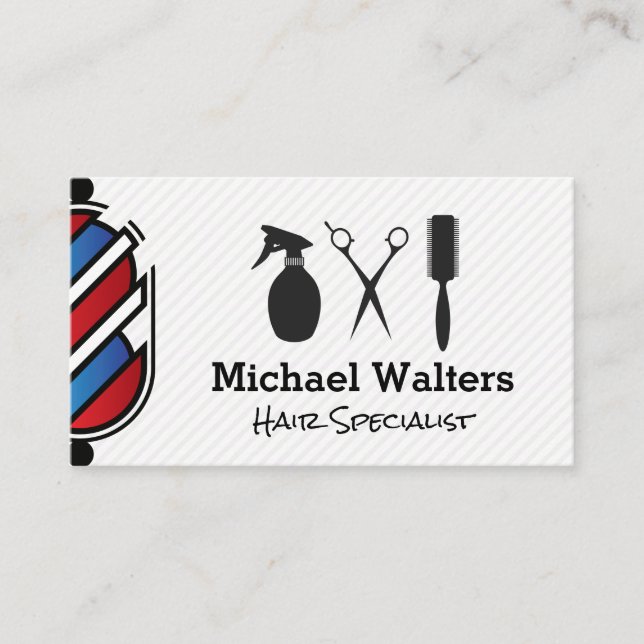 Barber Pole | Hair Cutting Tools Business Card (Front)