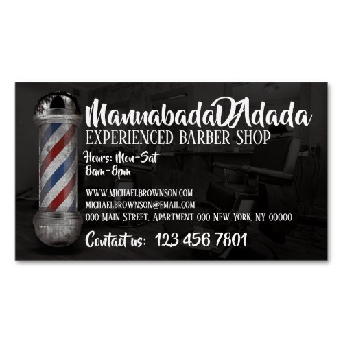 Barber pole Hair Man shop custom photo Business Card Magnet