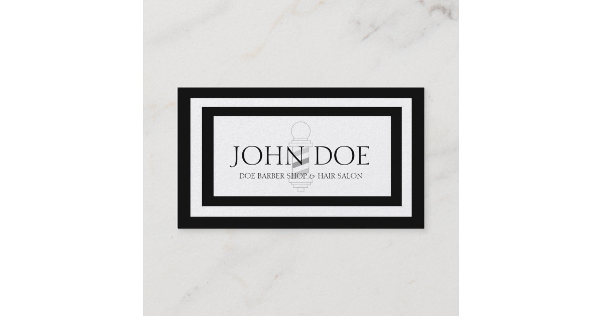 Barber Pole Hair Stylist Black Borders Gold Paper Business Card Zazzle Com