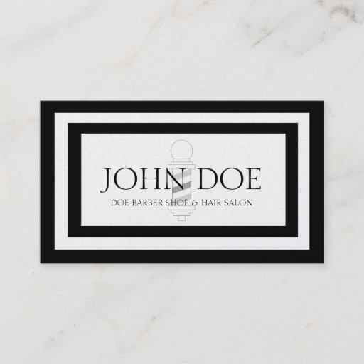 Customizable Barber Pole Hair Stylist Black Borders Gold Paper Business Card Template