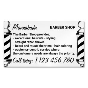 Barber pole haircut mobile barbershop business card magnet