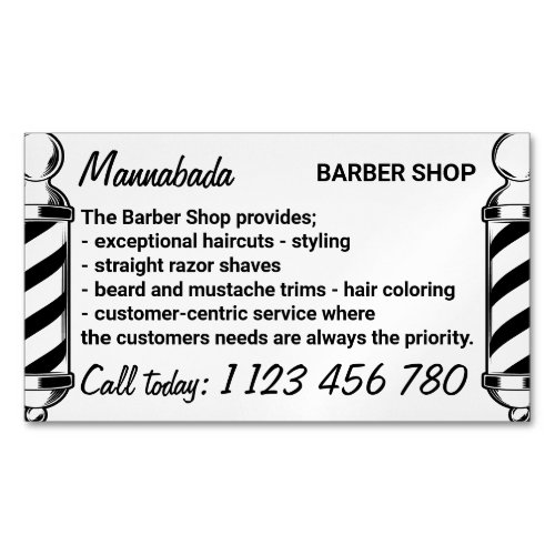 Barber pole haircut mobile barbershop business card magnet