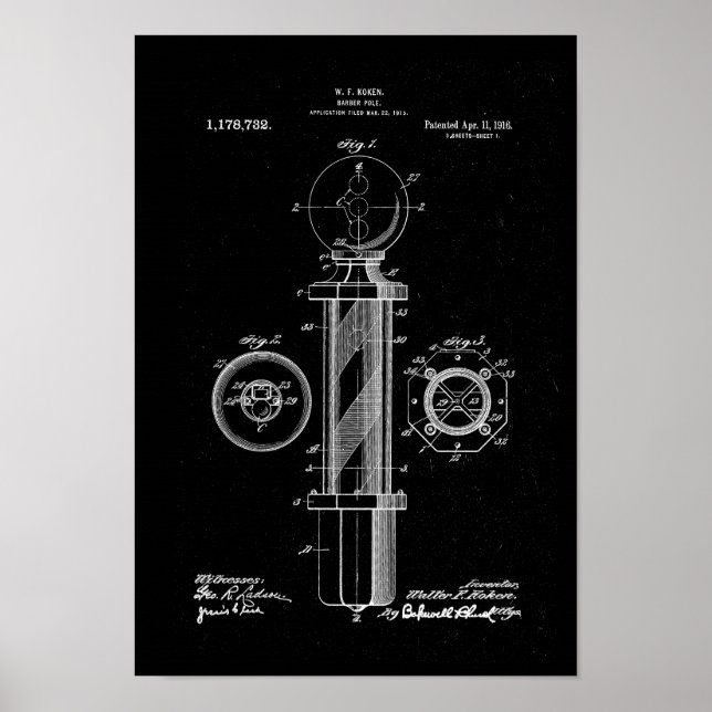 Barber Pole Illustrations Patent Print Poster (Front)