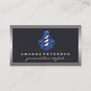 Barber Pole Logo Leather Business Card