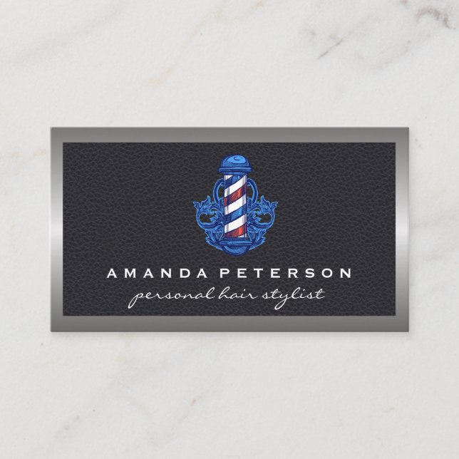 Barber Pole Logo | Leather Business Card (Front)