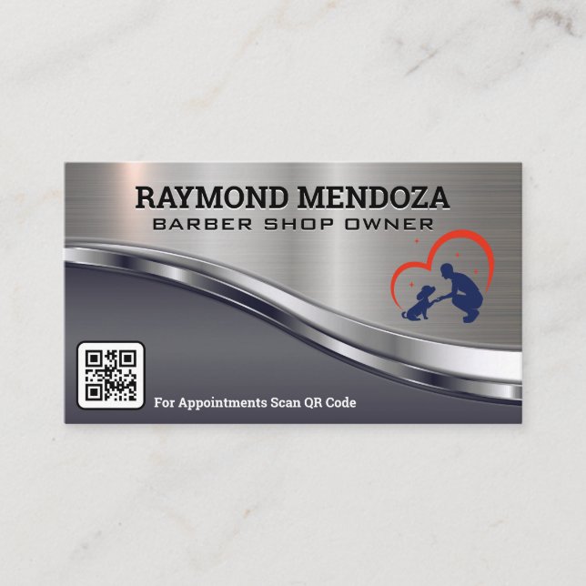 Barber Pole Logo | QR Code | Scissors Business Car Card (Front)
