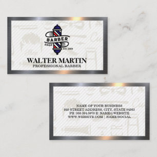 Barber Pole Logo Stylish Metallic Business Card