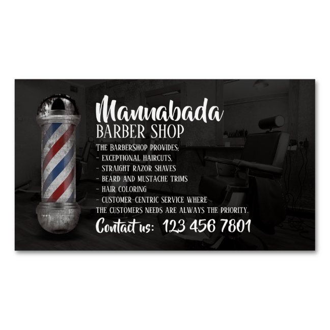 Barber pole logos supply shop custom photo business card magnet