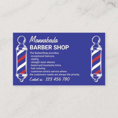 Barber Pole modern logo custom photo navy Business Card