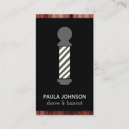 Barber Pole Mustache and Blade Wood Trim Business Card