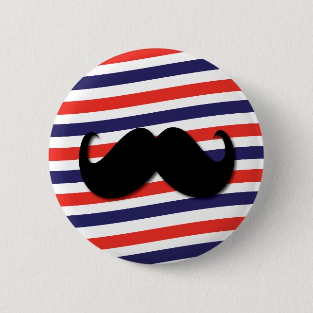 Barber Pole Mustache Red White Blue Pinback Button (Front)