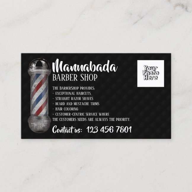 Barber pole overlay shop custom photo business card