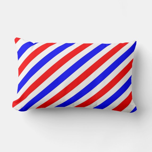Barber Pole Red White Blue Stripes Lumbar Pillow (Front)