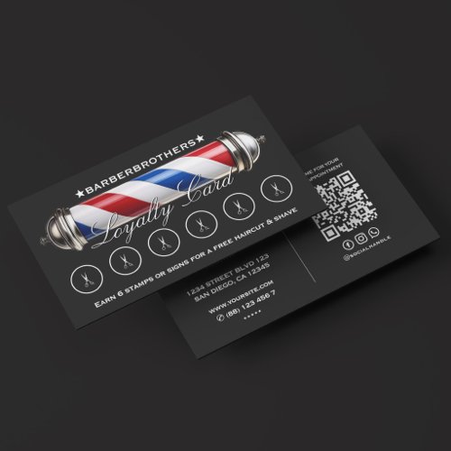 Barber Pole Scissors Classic Black 6 Rewards Loyalty Card