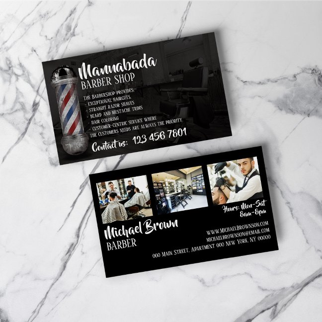 Barber pole supply shop custom photo business card