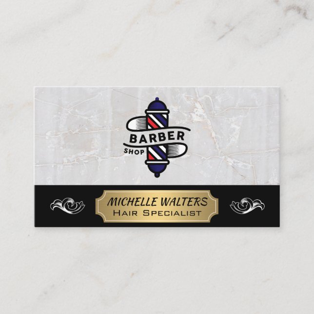 Barber Pole | White Marble Business Card (Front)