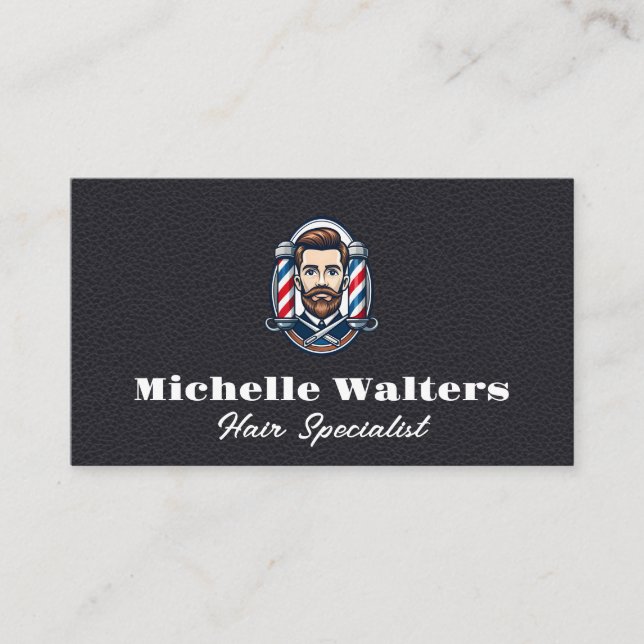 Barber Poles | Hair Cut | Leather Business Card (Front)