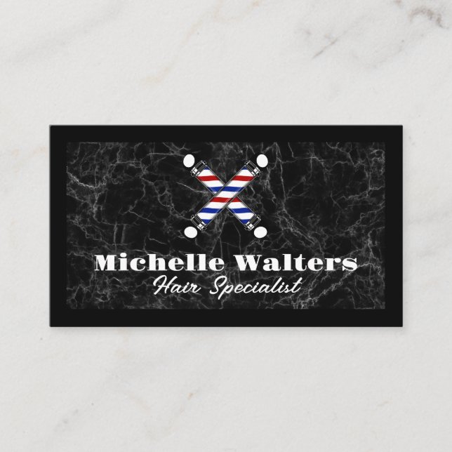 Barber Poles Logo | Black Marble Business Card (Front)