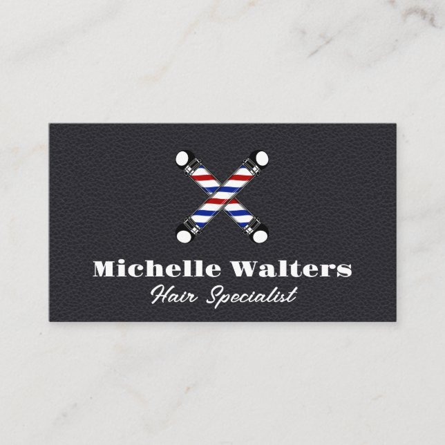 Barber Poles Logo | Leather Texture Business Card (Front)