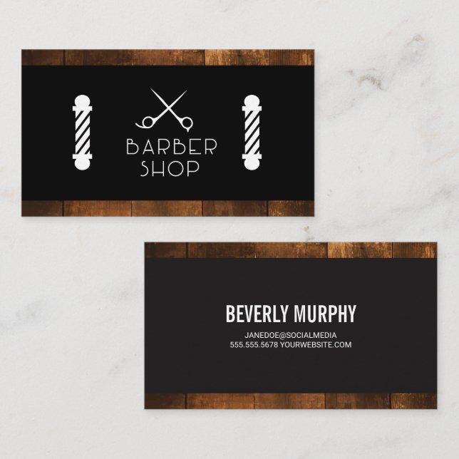 Barber Poles Scissors | Wood Trim Business Card (Front/Back)