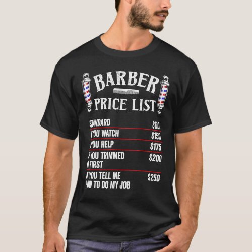 Barber Price List  Hairstylist Labor Rates Mens Ba T_Shirt