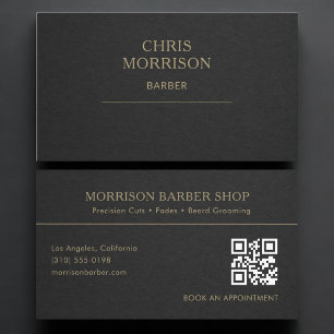 Barber QR Code Black Gold Professional Business Card