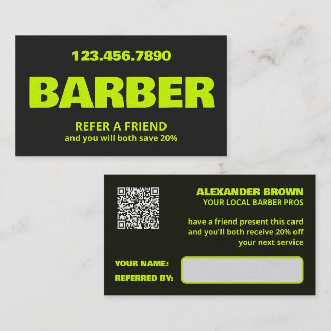Barber QR Referral Card (Front/Back)