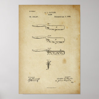 Barber Razor Antique Patent Poster Old LooK