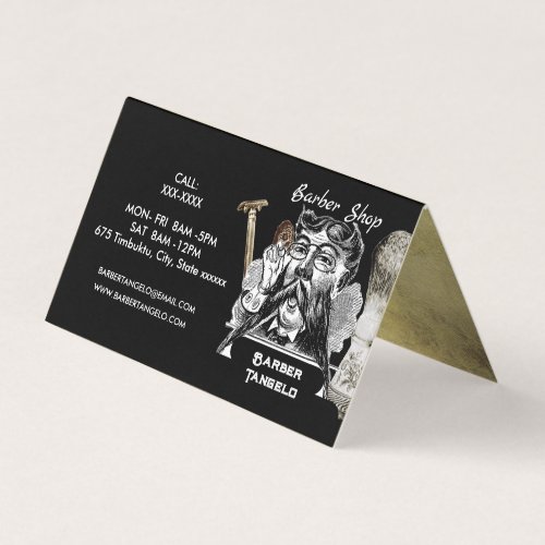 Barber Razor  Gold Black Professional Folded Business Card
