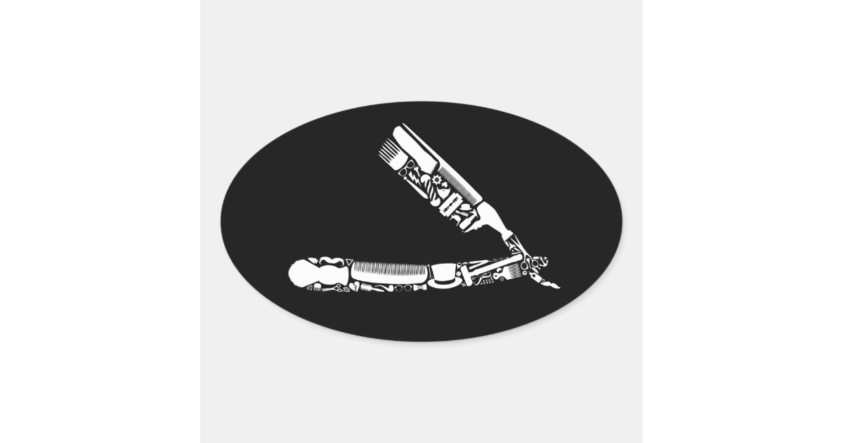 barber razor icons oval sticker | Zazzle
