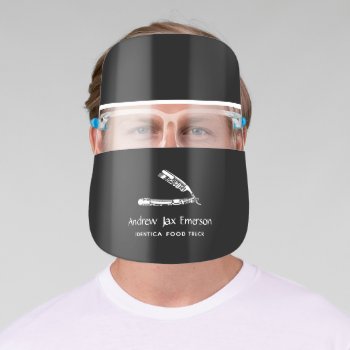 Barber Razor Icons With Employee Name Face Shield by identica at Zazzle