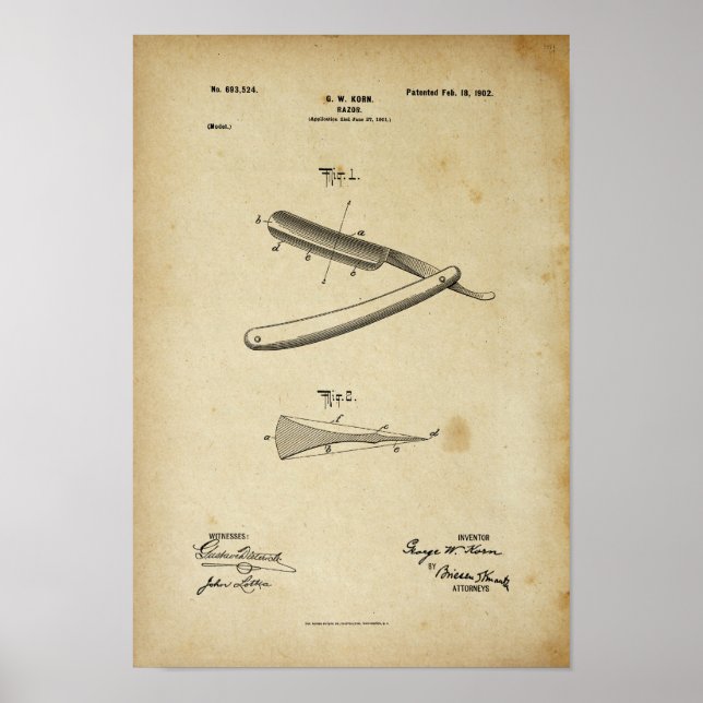 Barber Razor Patent Poster Print Artwork (Front)