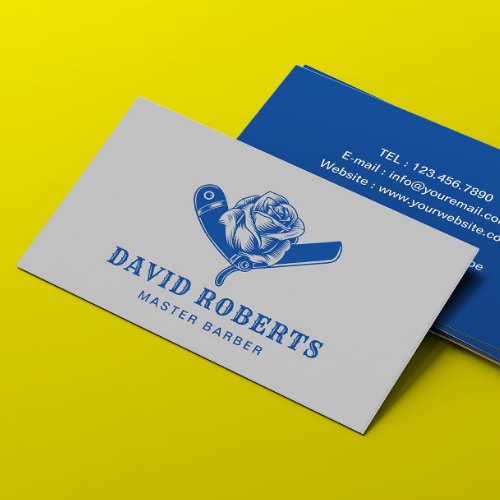 Barber Razor  Rose Barbershop Royal Blue Hair Business Card
