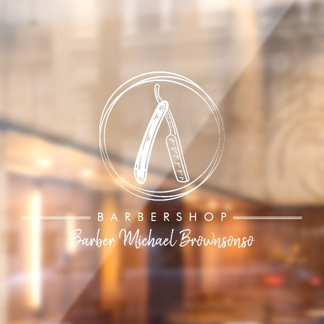 Barber Razor Simple White Logo Business Window Cling