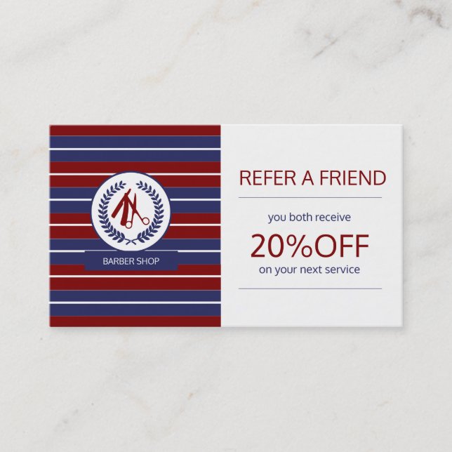 Barber red navy white logo striped modern referral (Front)
