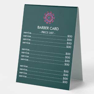 Barber salon black gold price list service menu ta table tent