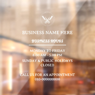 Barber Salon Business Hours Store Opening Hours Window Cling