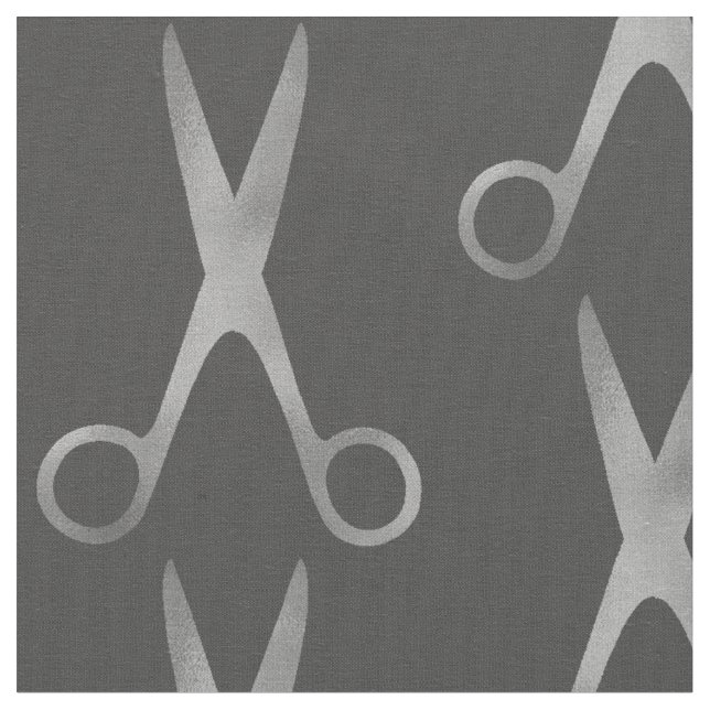 Barber salon silver scissors dark grey pattern fabric (Close Up)