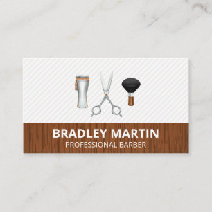 Barber Scissors Clippers Brush Wood Stripes Business Card