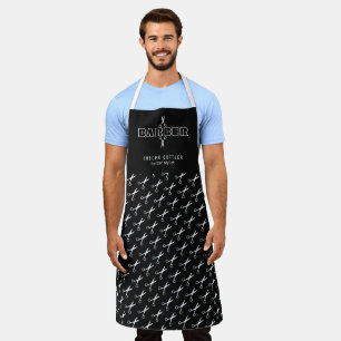 Barber scissors pattern barbershop white and black apron