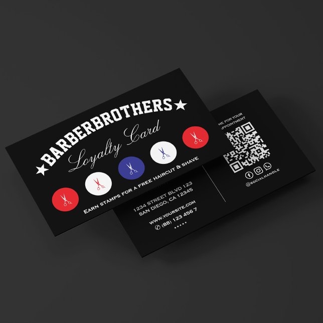 Barber Scissors Red White Blue Black Loyalty Business Card (Barber Scissors Red White Blue Black Loyalty Business Card
)