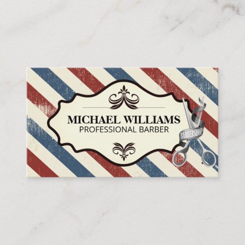 Barber Scissors  Red White Blue Stripes Appointment Card