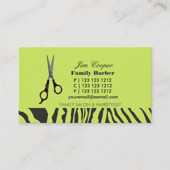 Barber Sharp Scissors Zebra Stripes Patterns Business Card (Front)