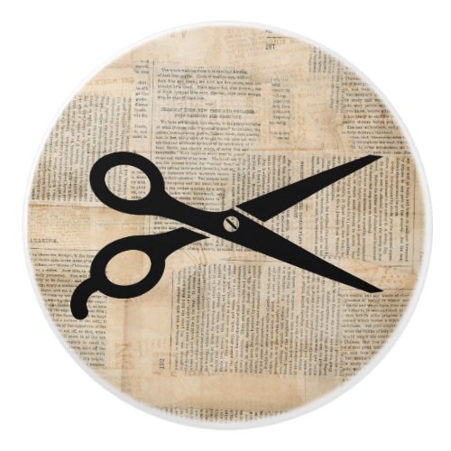 Barber Shears Vintage Text Style Art Ceramic Knob