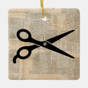 Barber Shears Vintage Text Style Art Ceramic Ornament