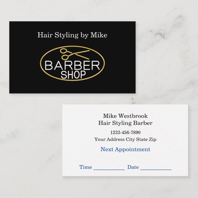 Barber Shop Appointment Business Card Template (Front/Back)