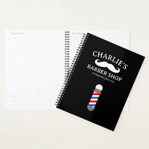 Barber shop appointment planner with mustache logo