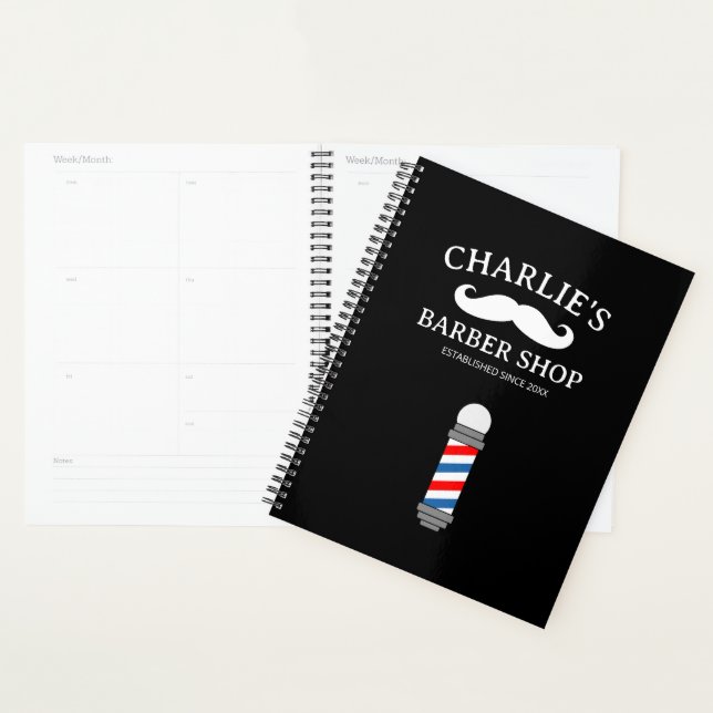 Barber shop appointment planner with mustache logo (Display)